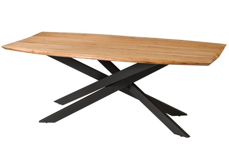 Tavolo da pranzo in legno di Acacia 240x100x77 Laccato naturale gambe mikado quadrate