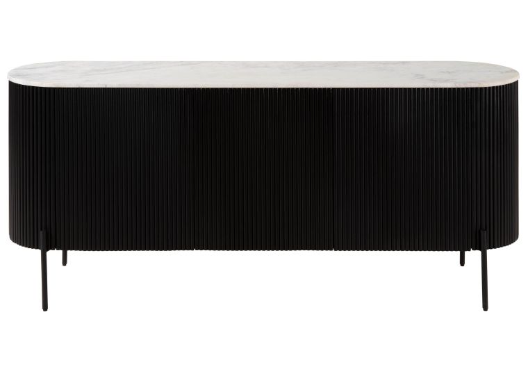 Credenza in legno di Mango 180x40x76 Laccato nero - marmo bianco BARCELONA #101