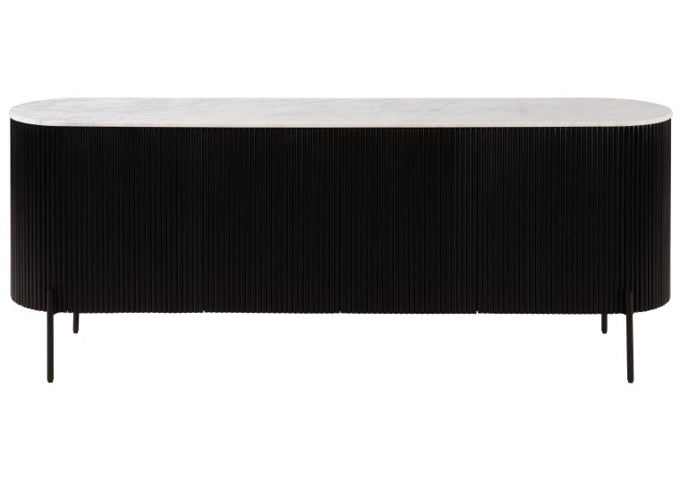 Credenza in legno di Mango 200x40x76 Laccato nero - marmo bianco BARCELONA #102