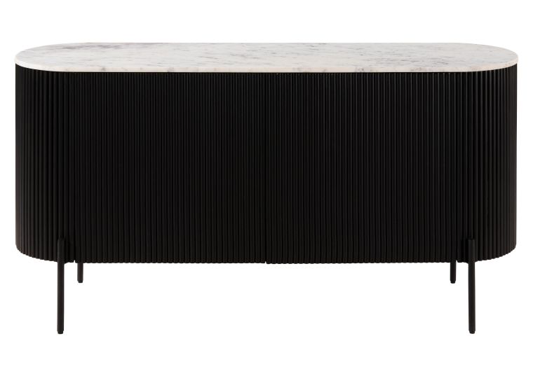 Credenza in legno di Mango 145x40x76 Laccato nero - marmo bianco BARCELONA #103