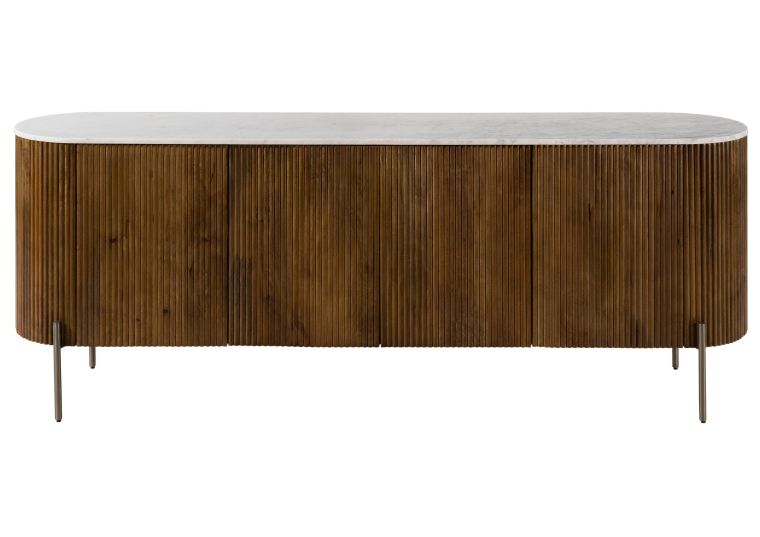 Credenza in legno di Mango 200x40x76 Laccato marrone - marmo bianco BARCELONA #202