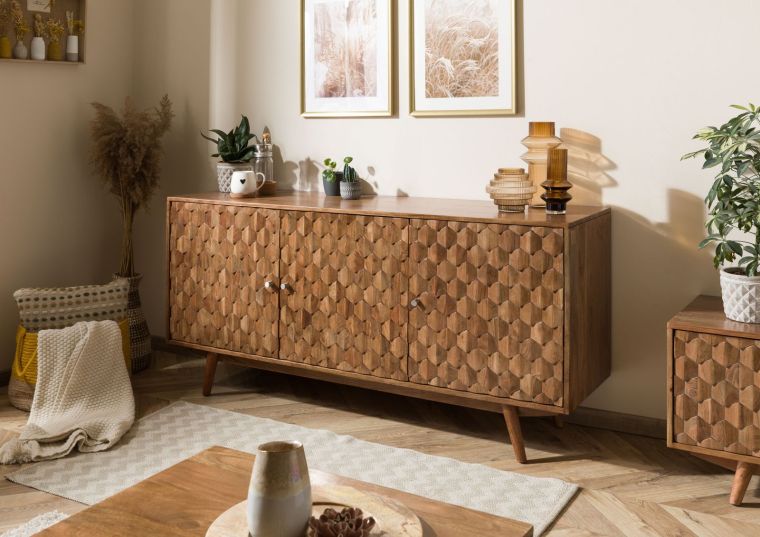 MOSAYK #110 credenza in legno di acacia laccato / natur 160x42x75