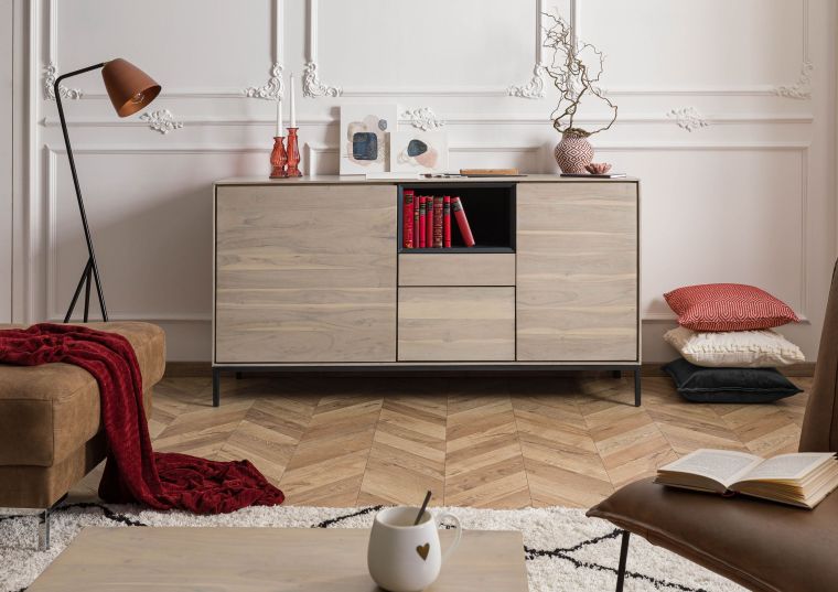 credenza in legno di Acacia 160x45x85 grigio-bianco laccato CHICAGO #04