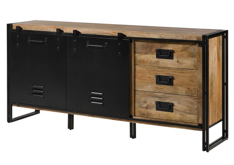 Credenza in legno di Mango 195x45x90 laccato chiaro naturale / ferro neroBLACKBURN #107