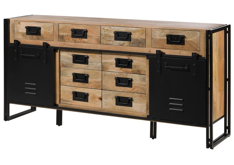 Credenza in legno di Mango 195x45x90 laccato chiaro naturale / ferro neroBLACKBURN #109