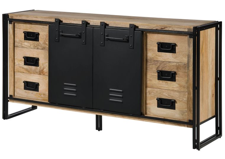 Credenza in legno di Mango 180x45x90 Laccato chiaro naturale / ferro nero  BLACKBURN #551