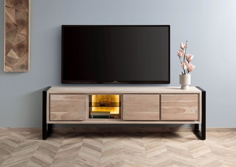 Mobile Tv in legno di acacia / legno riciclato 200x40x60 laccato naturale DENVER #116