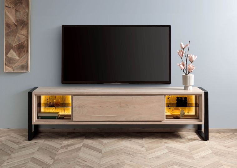 Mobile Tv in legno di acacia / legno riciclato 220x40x60 laccato naturale DENVER #117