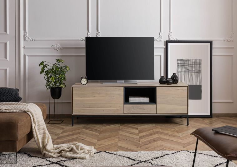 mobile TV in legno di Acacia 160x45x55 grigio-bianco laccato CHICAGO #01