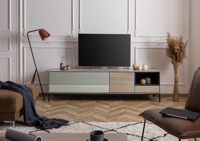 mobile TV in legno di Acacia 200x45x55 grigio-bianco laccato CHICAGO #02