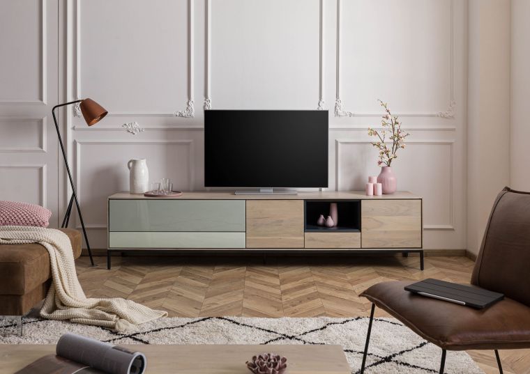 mobile TV in legno di Acacia 240x45x55 grigio-bianco laccato CHICAGO #03