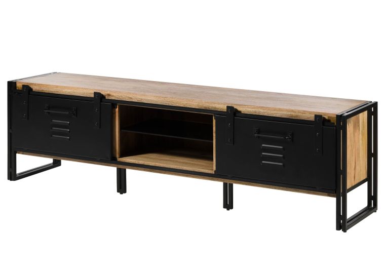 Mobile TV in legno di Mango 200x45x55 laccato chiaro naturale / ferro nero BLACKBURN #101