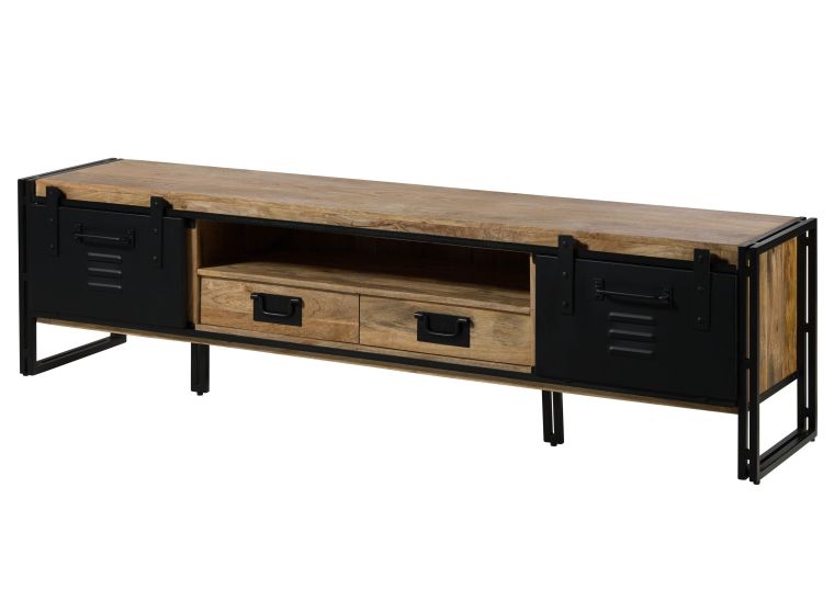 Mobile TV in legno di Mango 220x45x55 laccato chiaro naturale / ferro nero BLACKBURN #112