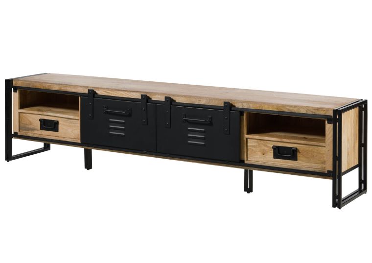 Mobile Tv in legno di Mango 240x45x55 Laccato  chiaro naturale / ferro nero BLACKBURN #555