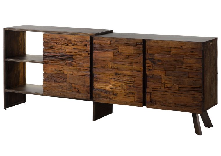 Credenza in legno di acacia / legno riciclato 205x40x83 laccato marrone SEVILLA #11