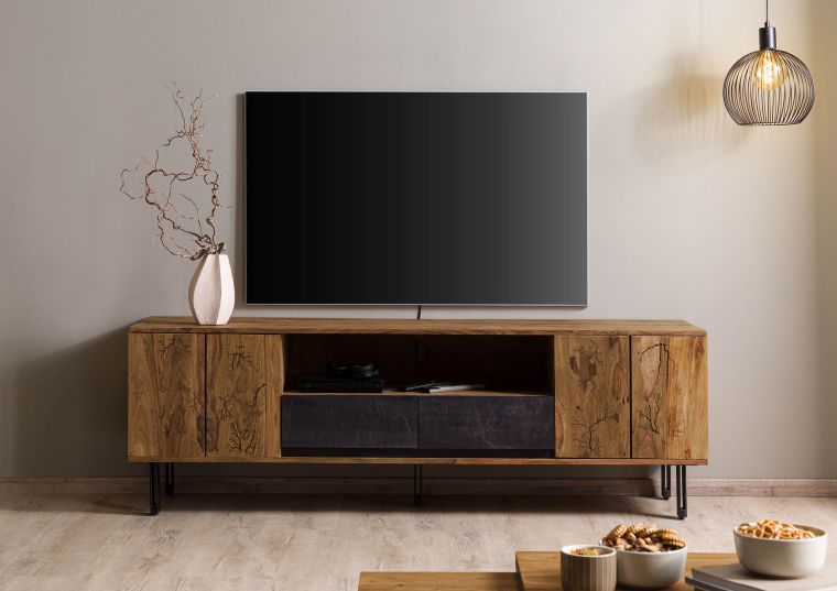 Mobile TV in legno di Sheesham 185x45x60 naturale grezzo LICHTENBERG #117