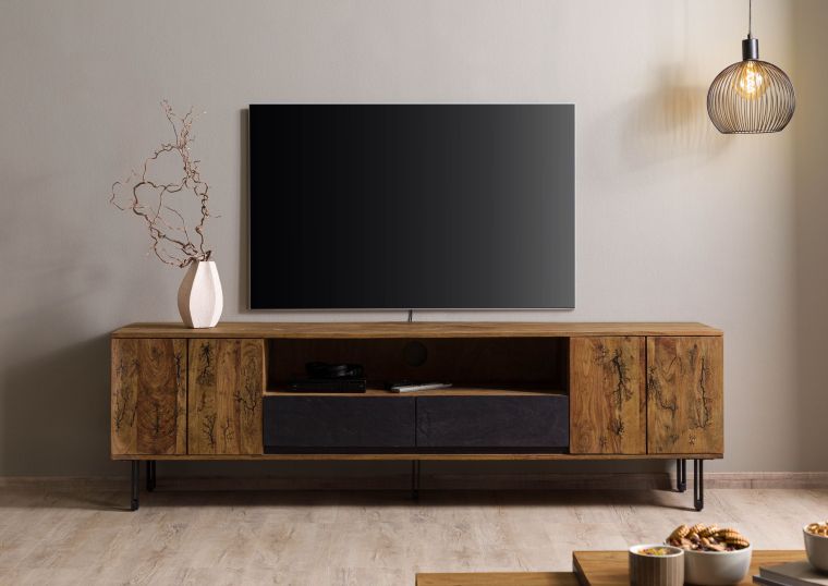 Mobile TV in legno di Sheesham 205x45x60 naturale grezzo LICHTENBERG #118