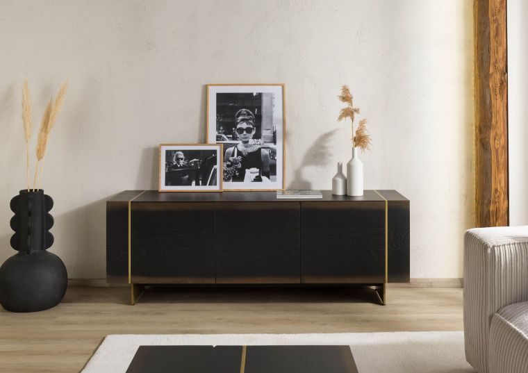 Credenza in legno di quercia 180x50x65 laccato marrone scuro BEAMS #55