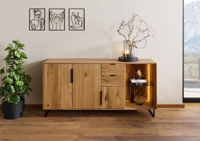 Credenza in legno di quercia selvatica 160x43x79 oliato naturale LINDAU #08