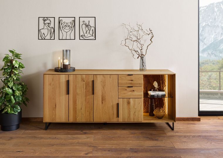 Credenza in legno di quercia selvatica 180x43x79 oliato naturale LINDAU #09