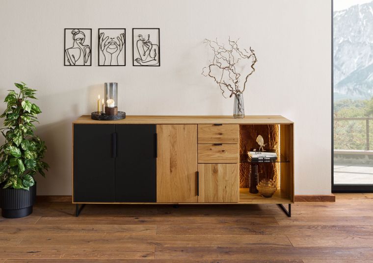 Credenza in legno di quercia selvatica 180x43x79 oliato naturale LINDAU #109