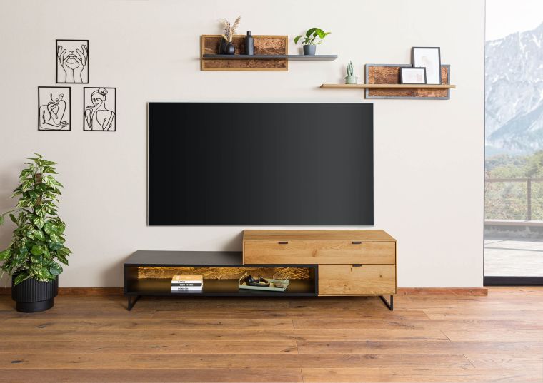 Lowboard Tv in legno di quercia selvatica 200x43x52 oliato naturale LINDAU #27