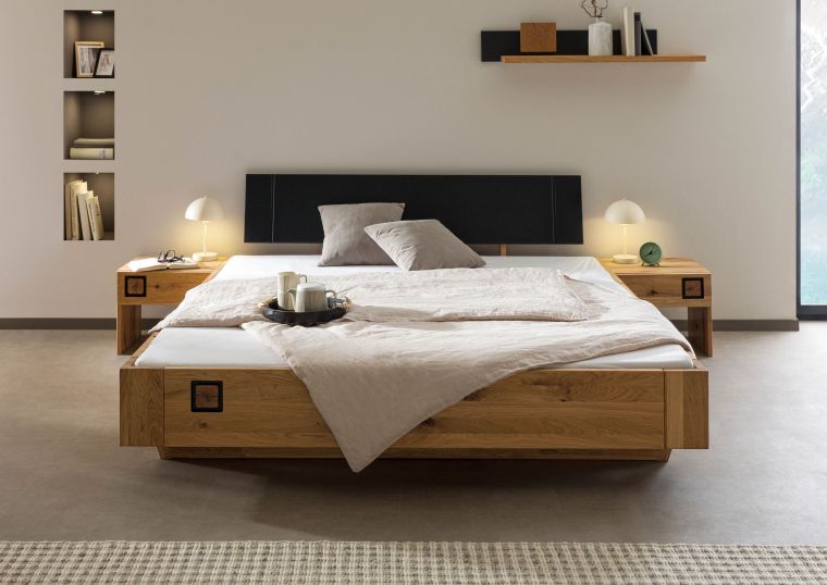 Letto in legno di quercia selvatica con comodini inclusi 140x200 oliato naturale - laccato KITZBÜHEL #152