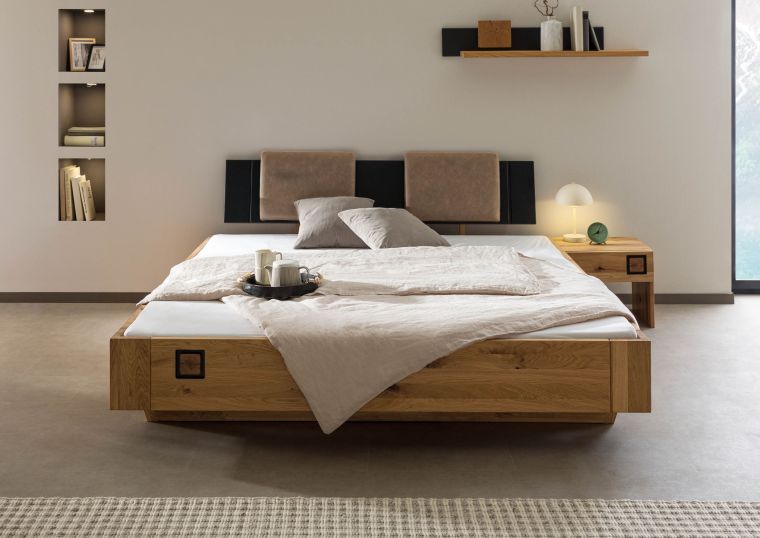 Letto in legno di Quercia selvatica oliato / laccato naturale KITZBÜHEL Diverse misure e accessori