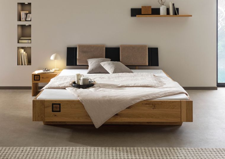 Letto in legno di Quercia selvatica oliato / laccato naturale KITZBÜHEL Diverse misure e accessori