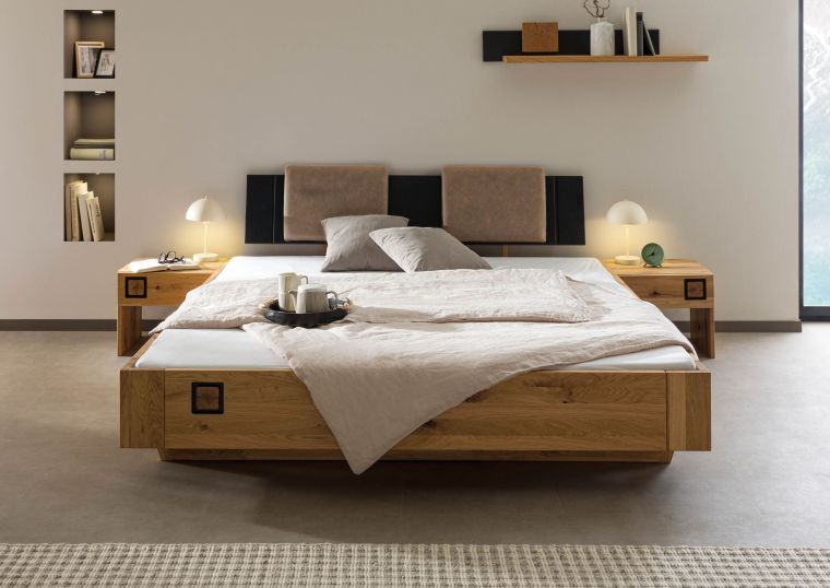 Letto in legno di Quercia selvatica oliato / laccato naturale KITZBÜHEL Diverse misure e accessori