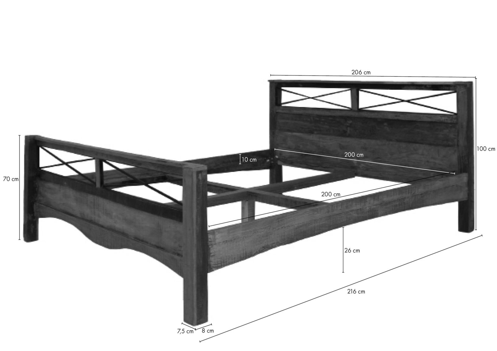 MATTUI Telaio per letto matrimoniale, in legno massiccio, 150 x 200 cm, 1,5  m : : Casa e cucina