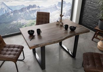 Tavolo da pranzo legno scuro, gambe incrociate nere L. 190x90- Arpa