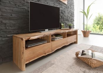 Mobile TV alto con ripiani e 1 anta in legno di acacia Lausanne